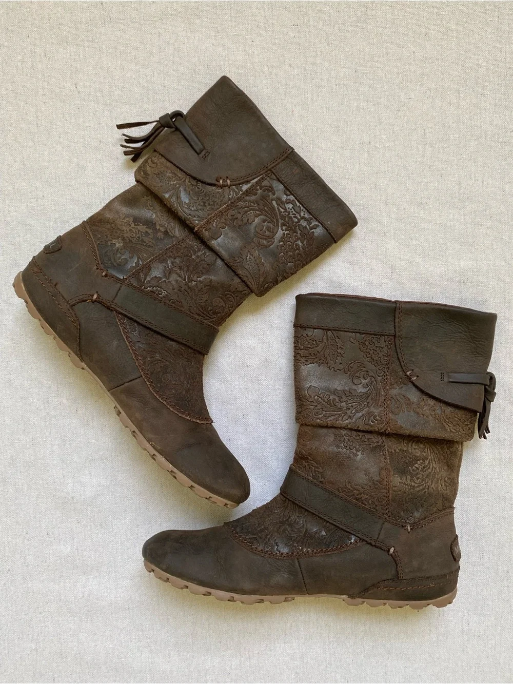 Merrell Haven Embossed Tooled Leather Brown Pull On Boot